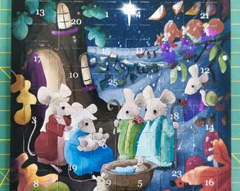 Card picture Advent calendar nativity mice