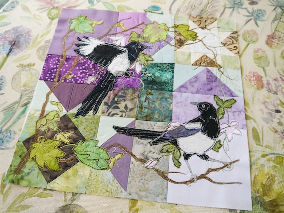 Magpie Applique PDF Pattern: Raw Edge, Free Motion Embroidery