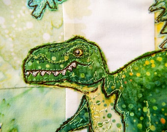 PDF pattern for Dinosaur scene lampshade raw edge applique free motion embroidery. Tyrannosaurus Rex, triceratops