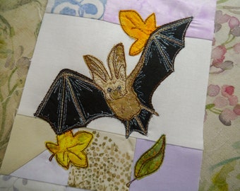 PDF pattern Block of the month 16 fourth border beaver mole bat raw edge applique tutorial free motion embroidery