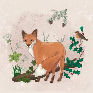 Pre-order winter fox tree of life printed panel on quilting cotton 30.5 by 30.5 cms