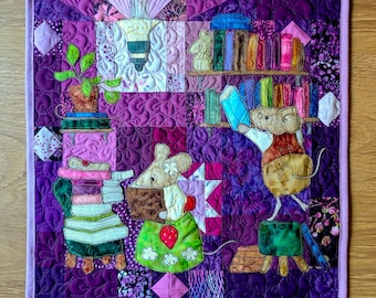 Printed pattern for " Conkerley book shop " quilt raw edge applique tutorial free motion embroidery