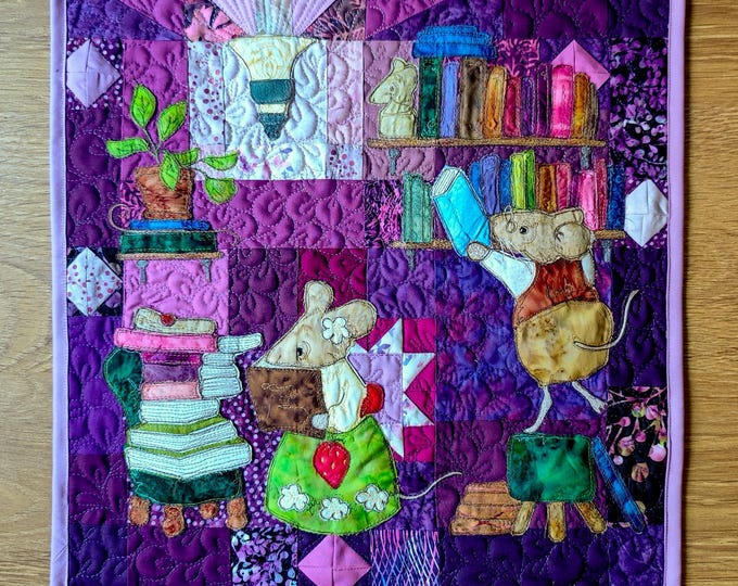 Featured listing image: PDF pattern for " Conkerley book shop " quilt raw edge applique tutorial free motion embroidery