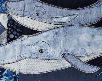 Printed pattern 4 In the Deep applique Blue Whales mum and baby