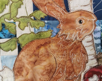 Printed pattern for Autumn Forest  block 4 and 5 quilt rabbit silver birch nuthatch hedgehog autumn free motion embroidery applique raw edge
