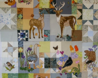 PDF pattern set for Grey Wildlife quilt free motion embroidery patchwork Inner 4 patterns plus borders