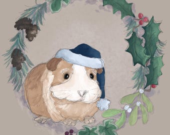 Pre-order Fabric panel guinea pig on light taupe 30.5 cm square quilting cotton