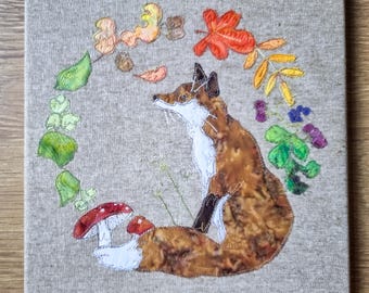Printed pattern for autumn fox 12" pattern raw edge applique tutorial free motion embroidery
