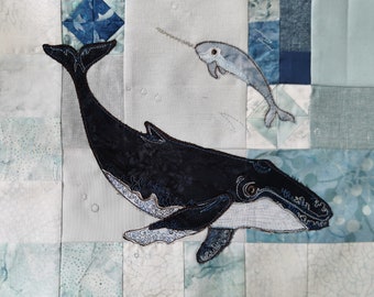 Printed pattern 2 In the Deep applique whale and narwhale