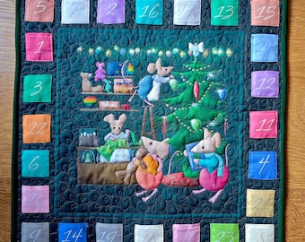 Original art for sale free motion quilted advent calendars  19" by 19"