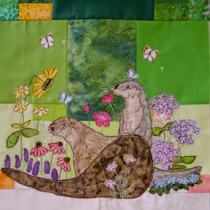 PDF pattern Tree of Life BOM Month 8 Late summer otters quilt applique pattern