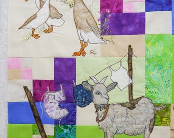 PDF pattern Farmyard Rainbow Block 6 Goat and ducks (Free motion embroidery, raw edge applique, quilt)