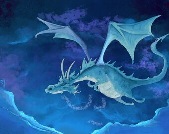 Pre-order Fabric panel ice dragon scene 33cm by 55 cm square quilting cotton