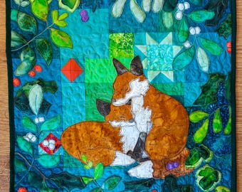 PDF pattern for winter foxes quilt raw edge applique tutorial free motion embroidery