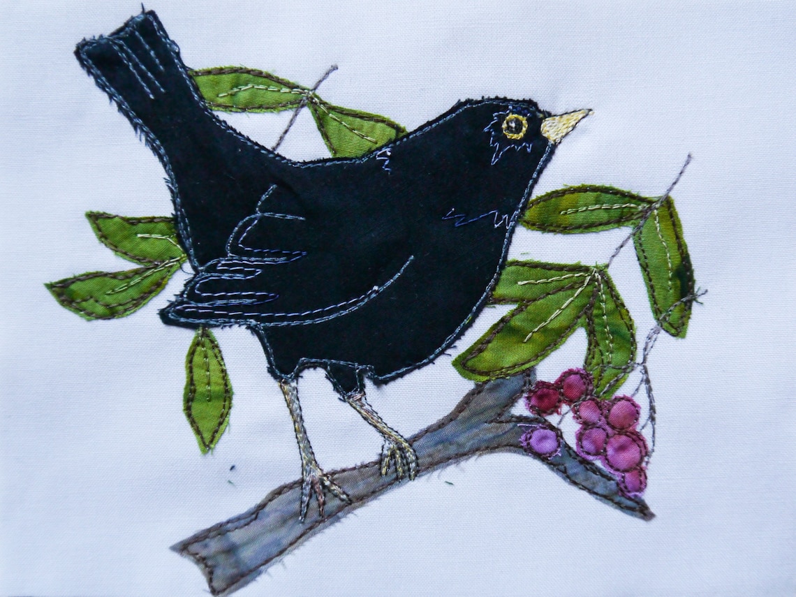 PDF Pattern for Blackbird With Berries Raw Edge Applique Tutorial Free