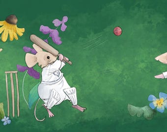 Pre -order garden party cricket printed panel on quilting cotton 20.5 by 60.5 cms