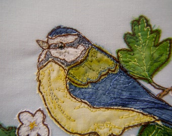 Printed pattern for Spring bluetit raw edge applique tutorial free motion embroidery