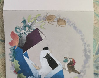 Victorian Badger Christmas cards 145 by 145mm blank inside set of 3