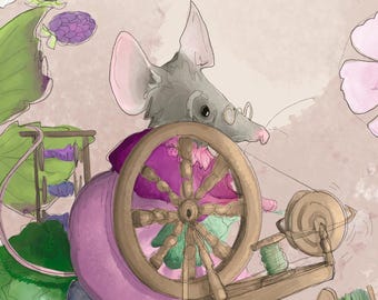 Pre -order sally spinning wheel shrew printed panel late summer time picnic 30.5 by 30.5 cms