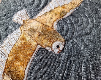 PDF pattern for Flying barn owl 12" pattern raw edge applique tutorial free motion embroidery