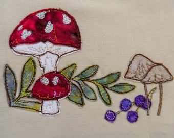 Printed pattern for Autumn Toadstools raw edge applique tutorial free motion embroidery