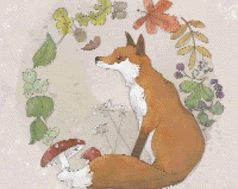 Autumn fox Cross stitch pattern - pattern keeper - 200 by 200