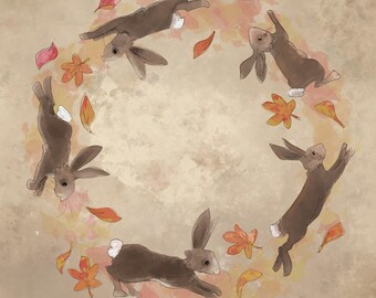 Pre -order run rabbit printed panel on quilting cotton 30.5 by 30.5 cms