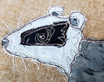 Printed pattern for autumn badger 12" pattern raw edge applique tutorial free motion embroidery