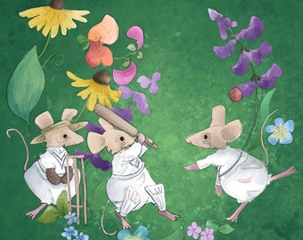 Pre -order garden party cricket printed panel on quilting cotton 30.5 by 30.5 cms