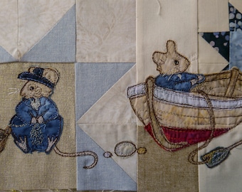 Printed pattern for Beside the seaside 6  Victorian Mice Fisher mice raw edge applique tutorial free motion embroidery