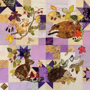 Pattern set for &#39;Autumn sets in&#39; block of the month quilt raw edge applique tutorial free motion embroidery