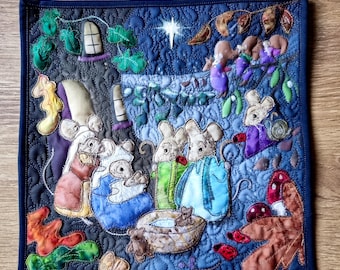 Fabric kit and Printed pattern for  "on the hill" quilt raw edge applique tutorial free motion embroidery