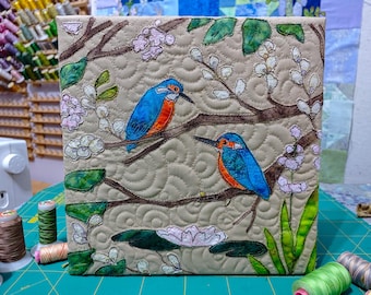 PDF pattern for kingfisher box frame raw edge applique tutorial free motion embroidery
