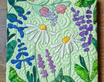 Fabric kit and Printed pattern summer flowers 12" raw edge applique tutorial free motion embroidery