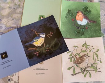 Bird Christmas cards 145 by 145mm blank inside set of 3 one of each design