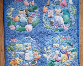 Original art for sale 'a year with Florrie' 24 by 24" Wall hanging embroidered textile art