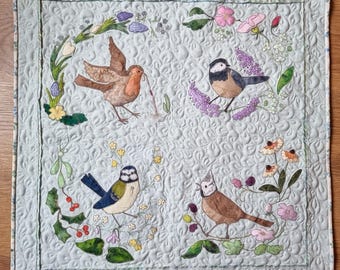 Full Fabric kit and Printed pattern for "As time goes by" mystery quilt raw edge applique tutorial free motion embroidery