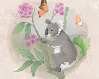 Pre-order Fabric panel Australian koala 30.5 cm square quilting cotton