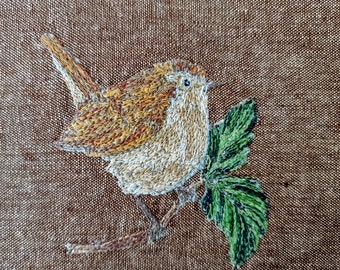 Wren and leaf free motion embroidery printed pattern wildlife hand sewing Raggedy Ruff Embroidery spring