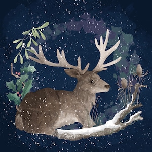 Painel impresso Winter Stag em algodão para quilting, 30 x 30 cm, pré-encomenda