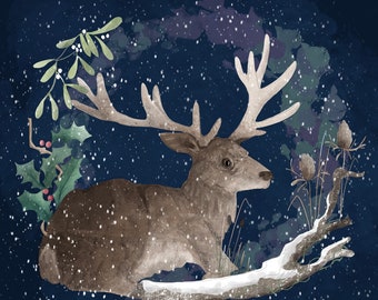 Pre-order Winter stag printed panel on quilting cotton 30 by 30cms