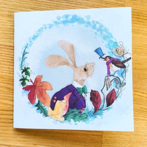 Viktorianische Hase Weihnachtskarten 145 x 145 mm blanko Innenseite 3er Set