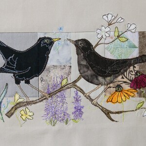 PDF Pattern for Blackbirds Rainbow Flowers Lampshade Raw Edge Applique