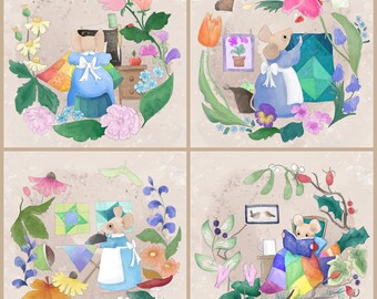 Pre -order Florrie printed panel through the seasons 30.5 by 30.5 cms