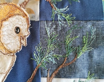 Printed pattern for Autumn Forest  block 9 quilt barn owl  bird autumn free motion embroidery applique raw edge