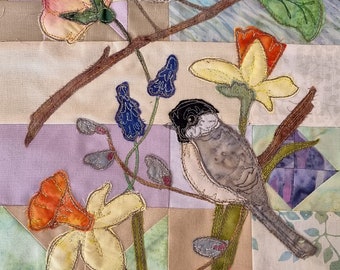 PDF pattern for A Year of flowers for Foxy  block 3 quilt birds spring summer free motion embroidery applique raw edge