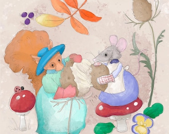 Pre -order sally varding wool shrew printed panel late summer time 30.5 by 30.5 cms setting spinner
