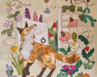 PDF pattern for A Year of Flowers for Foxy block 1 and 2 quilt garden fox free motion embroidery applique raw edge