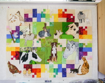 Full PDF pattern Farmyard Rainbow Blocks 1 to 6 (Free motion embroidery, raw edge applique, quilt)