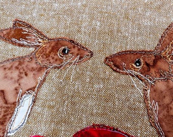 PDF pattern for autumn hares 12" pattern raw edge applique tutorial free motion embroidery